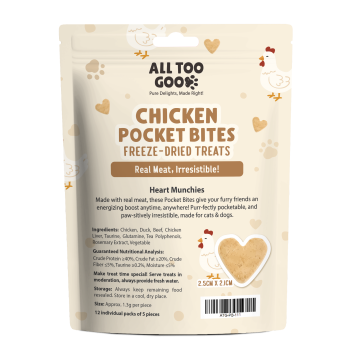 All Too Good Chicken Pocket Bites Freeze-Dried Treats Heart Munchies 78g